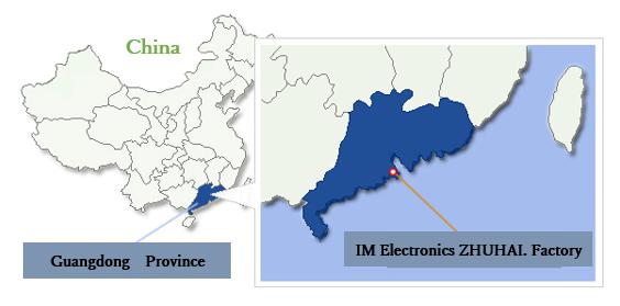 Map of the production location for IM Electronics Corporation in Zhuhai city, Guangdong province, China